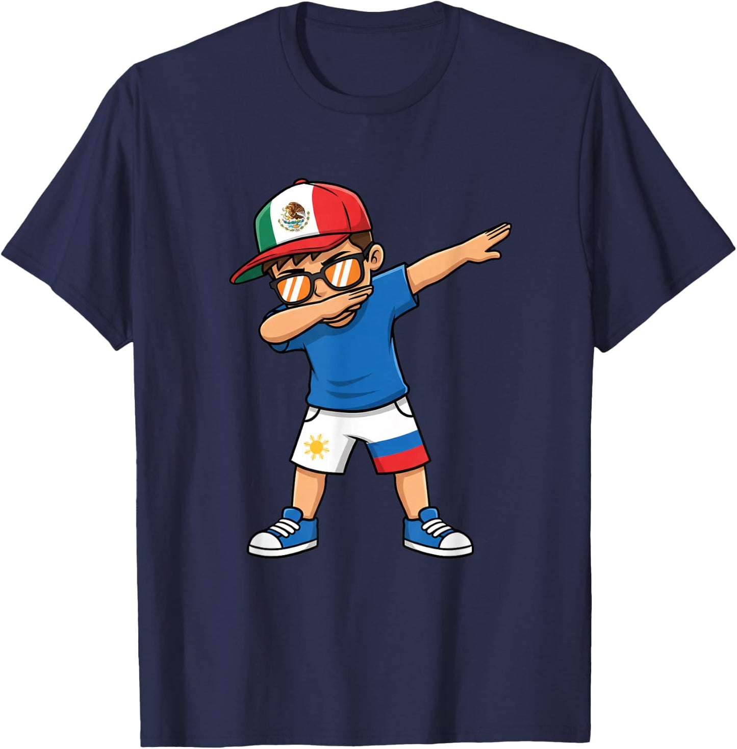 Mexican Filipino Kid Dabbing Boy with Hat T-Shirt - T-Shirt | Navy