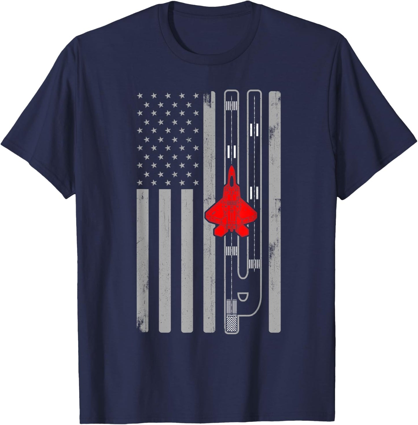 F22 Raptor Fighter Jet Airplane American Flag Runway F22 Men T-Shirt - T-Shirt | Navy