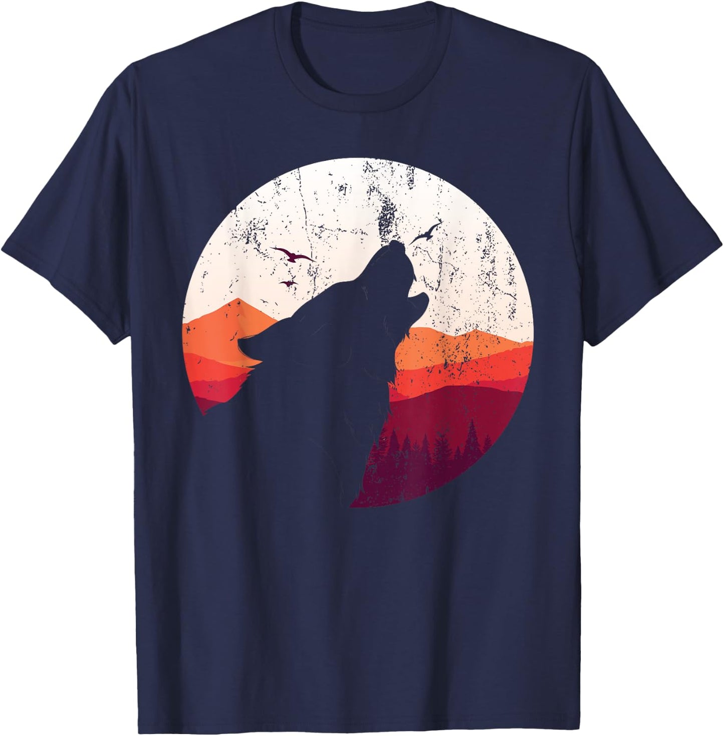 Predator Animal Howling Wolf Lover Full Moon Wolf T-Shirt - T-Shirt | Navy