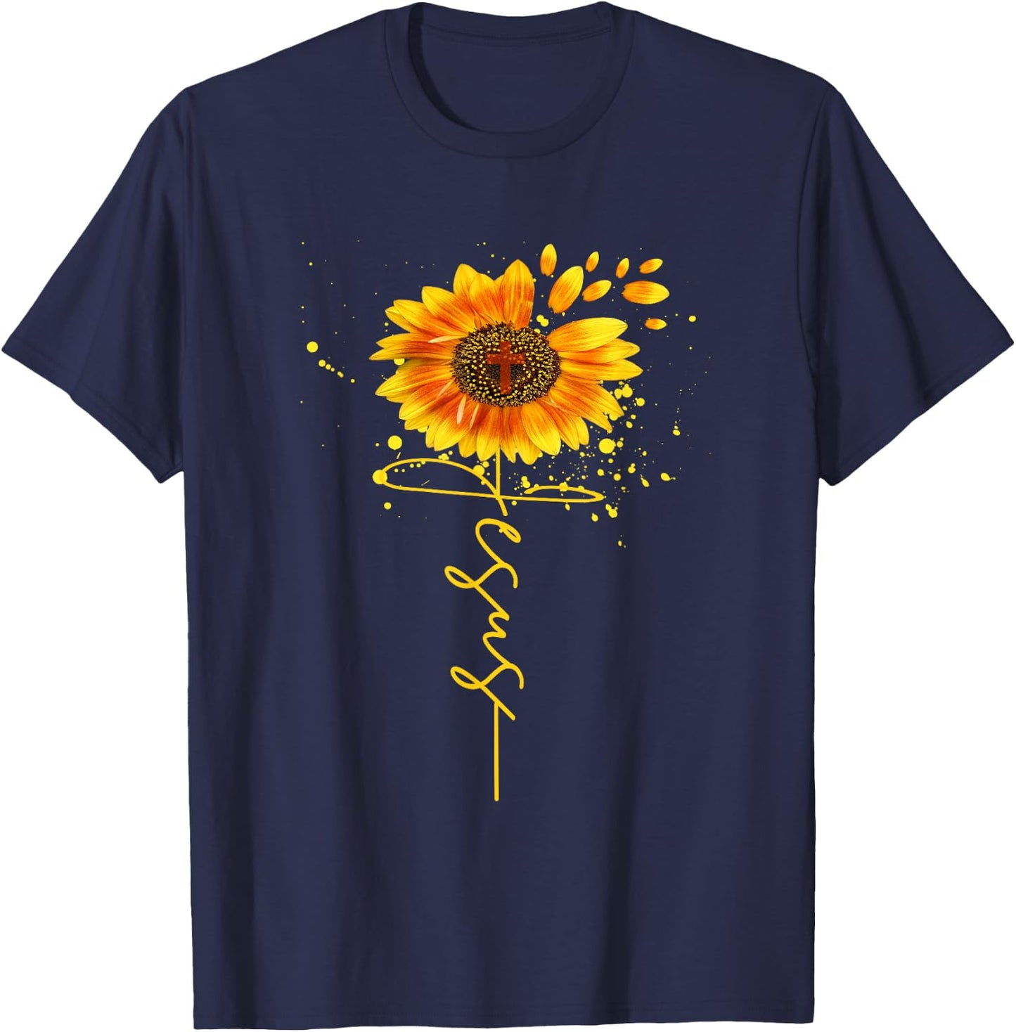Jesus Sunflower Spiritual Christian Faith Religious Mom T-Shirt - T-Shirt | Navy