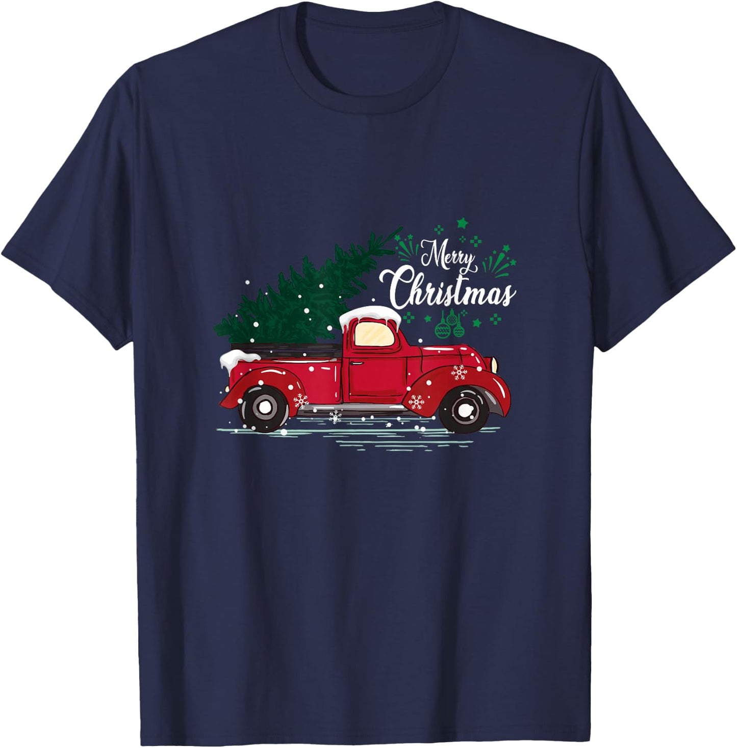 Vintage Red Truck Christmas Tree T-Shirt - T-Shirt | Navy