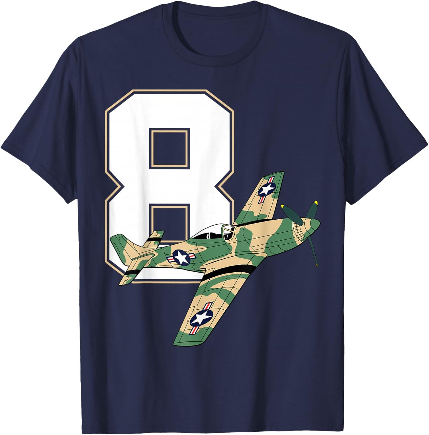 8th Birthday Military Plane Aircraft Fighter 8 Year Old Boys T-Shirt - T-Shirt | Navy