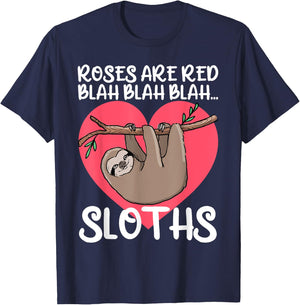 Roses Are Red Blah Sloths Shirt Sloth Valentine Shirt Sloth T-Shirt - T-Shirt | Navy