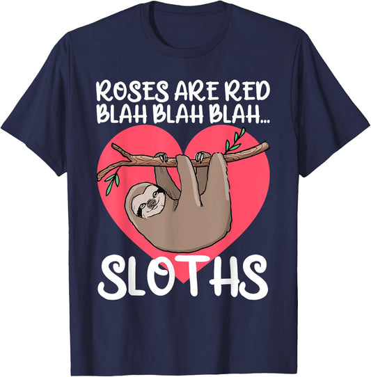 Roses Are Red Blah Sloths Shirt Sloth Valentine Shirt Sloth T-Shirt - T-Shirt | Navy