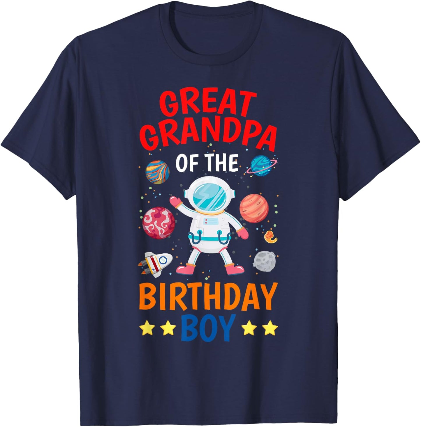 Great Grandpa Of The Birthday Boy Space Planet Theme Bday T-Shirt - T-Shirt | Navy