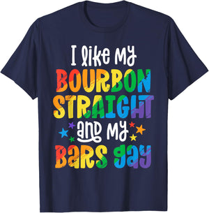 Funny Pride Shirt Bourbon Straight Bar Gay Party Gifts T-Shirt - T-Shirt | Navy