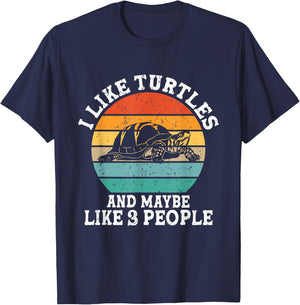 I Like Turtles And Maybe 3 People Funny Retro T-Shirt - T-Shirt | Navy