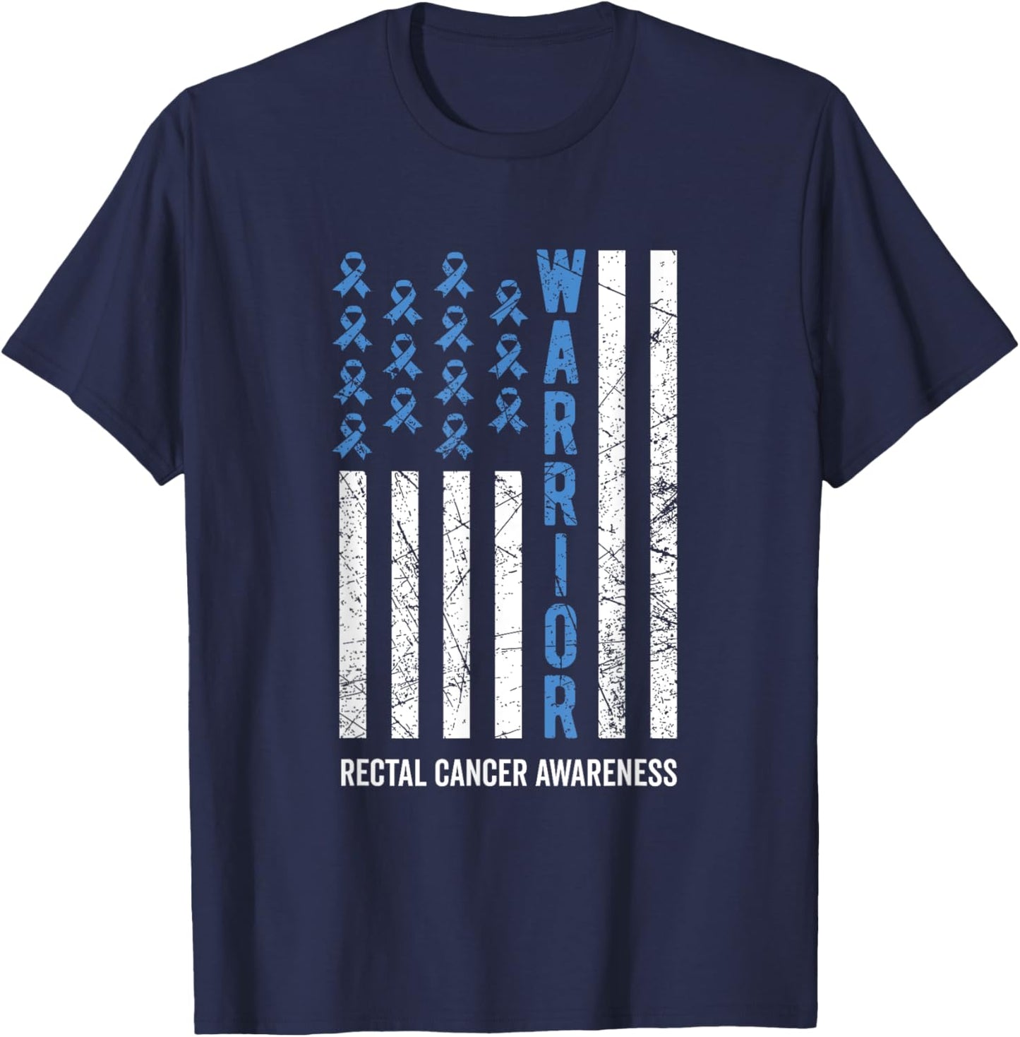 Warrior Dark Blue Ribbon Rectal Cancer Awareness T-Shirt - T-Shirt | Navy