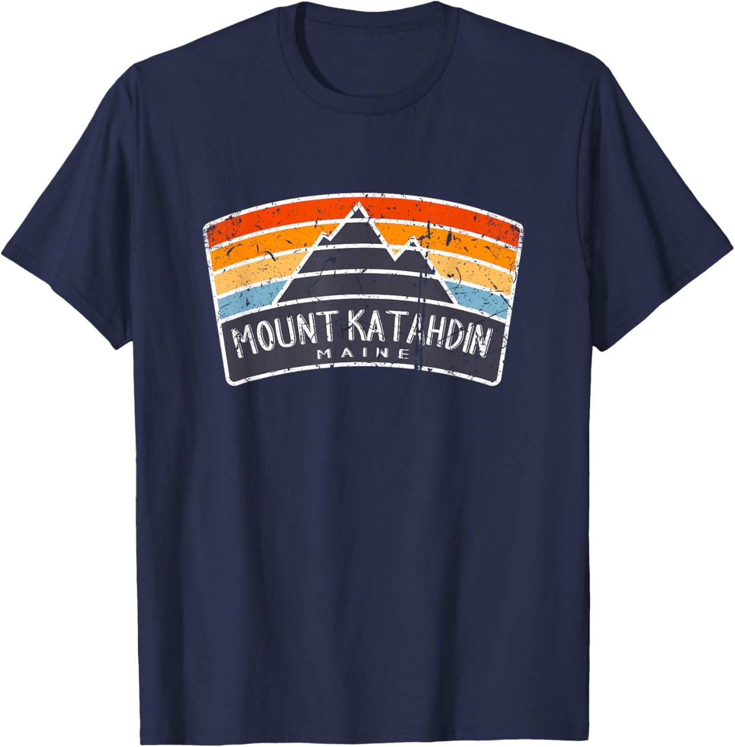 Vintage Mount Katahdin Maine Art Graphic T-Shirt - T-Shirt | Navy