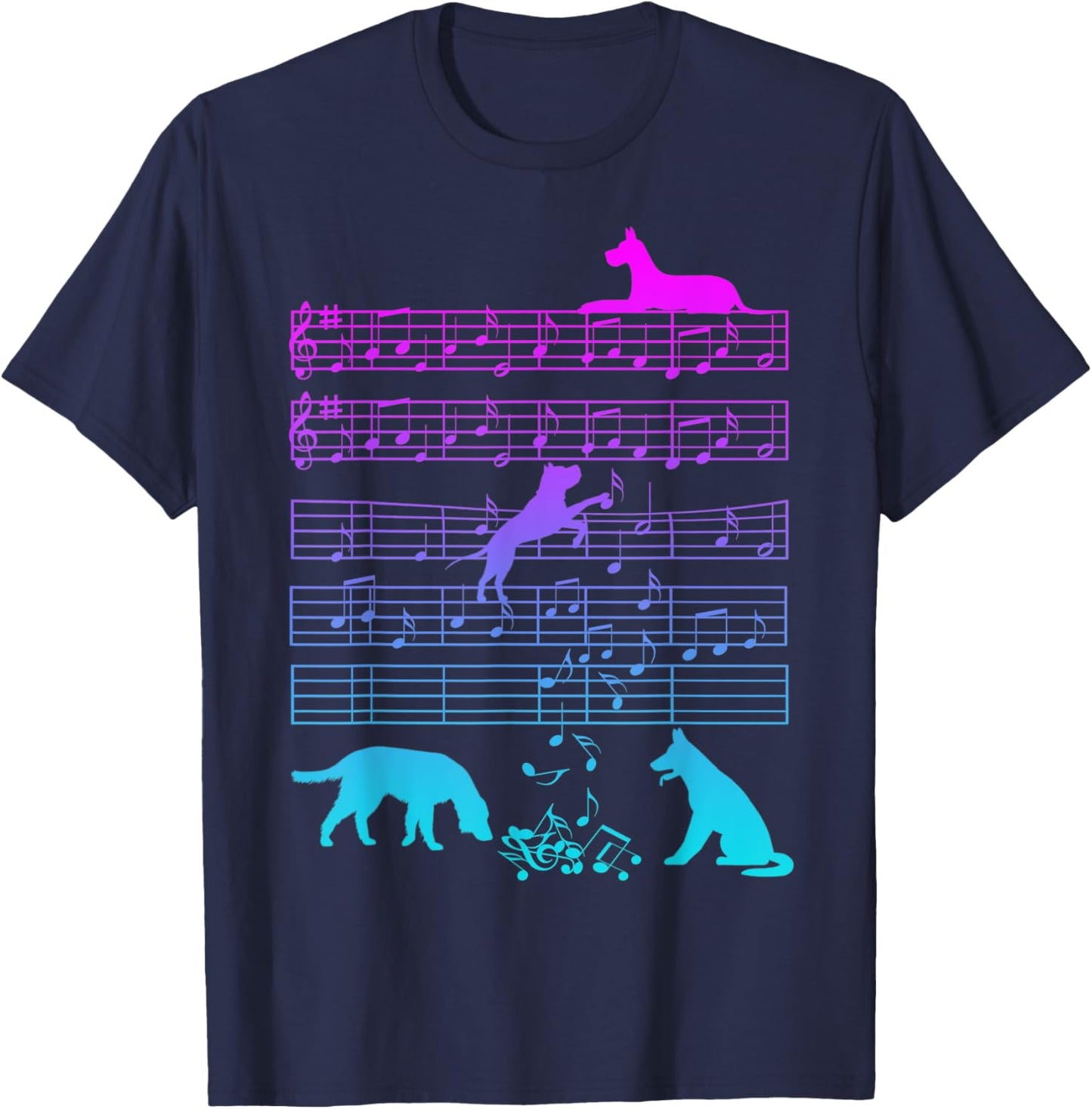 Cute Dog Playing Music Note Clef Musician Arts Women T-Shirt - T-Shirt | Navy