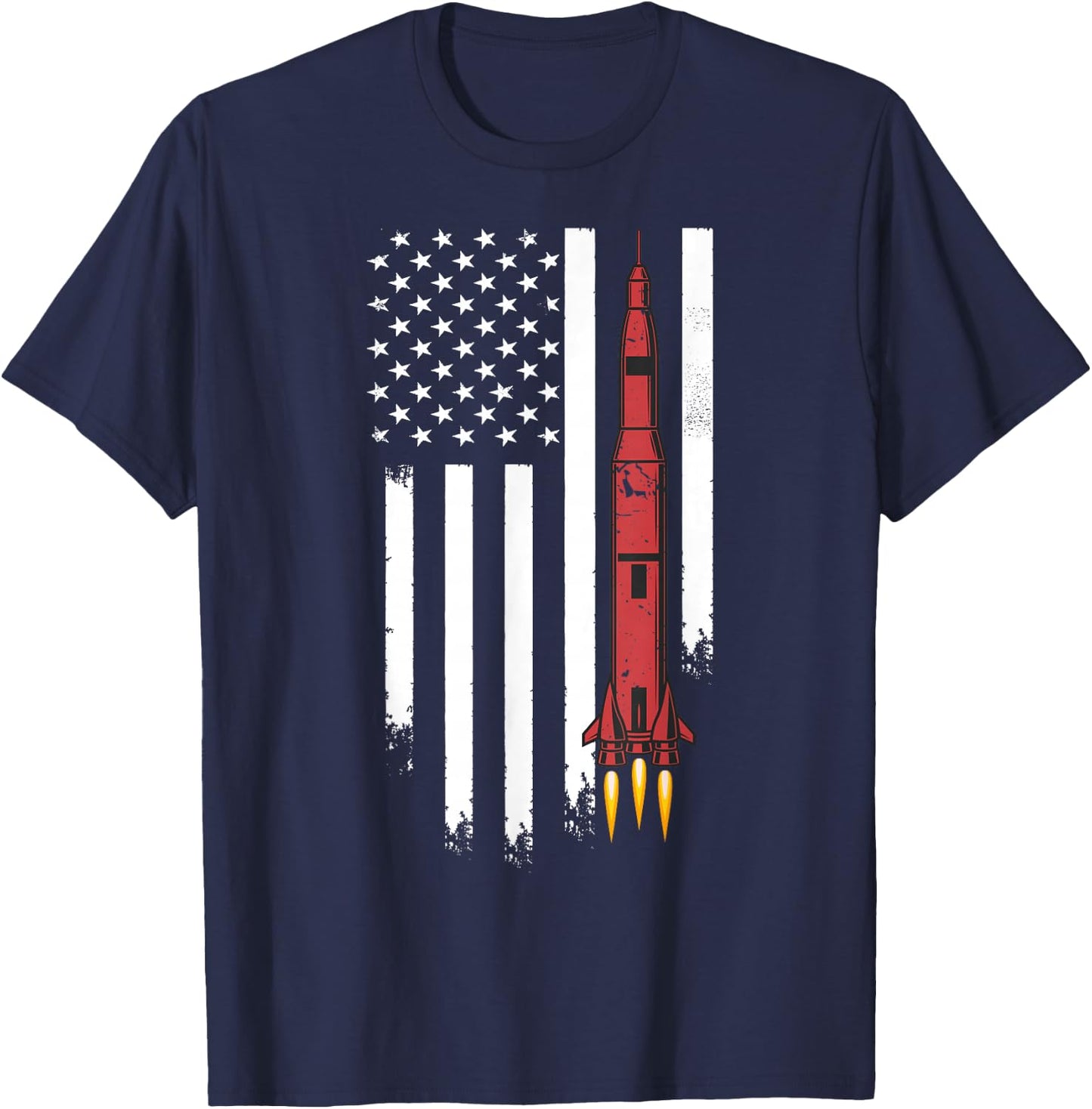 Rocket Spaceship American USA Flag | Aerospace Engineering T-Shirt - T-Shirt | Navy