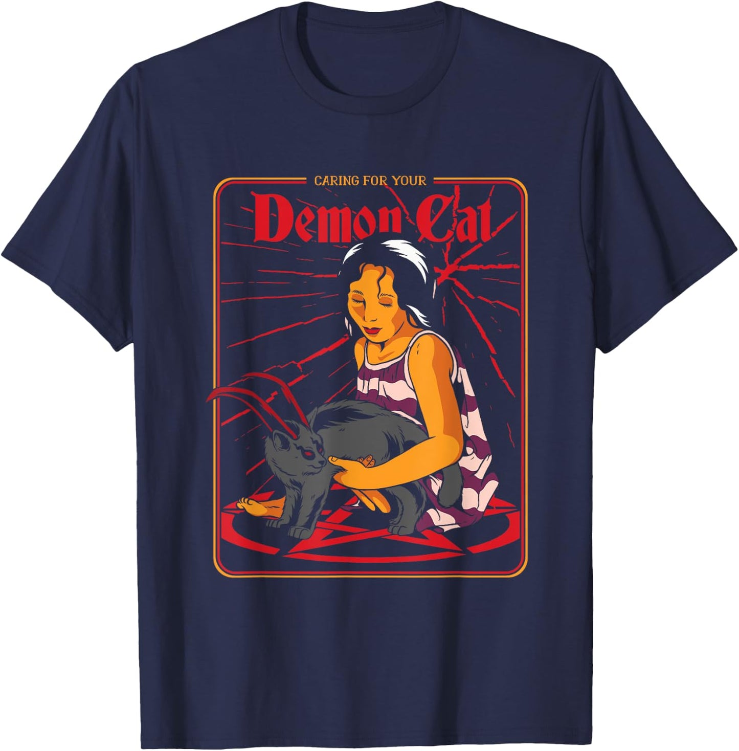 Caring For Your Demon Cat Halloween Costume for Cats Owners Men Women T-Shirt - T-Shirt | Navy