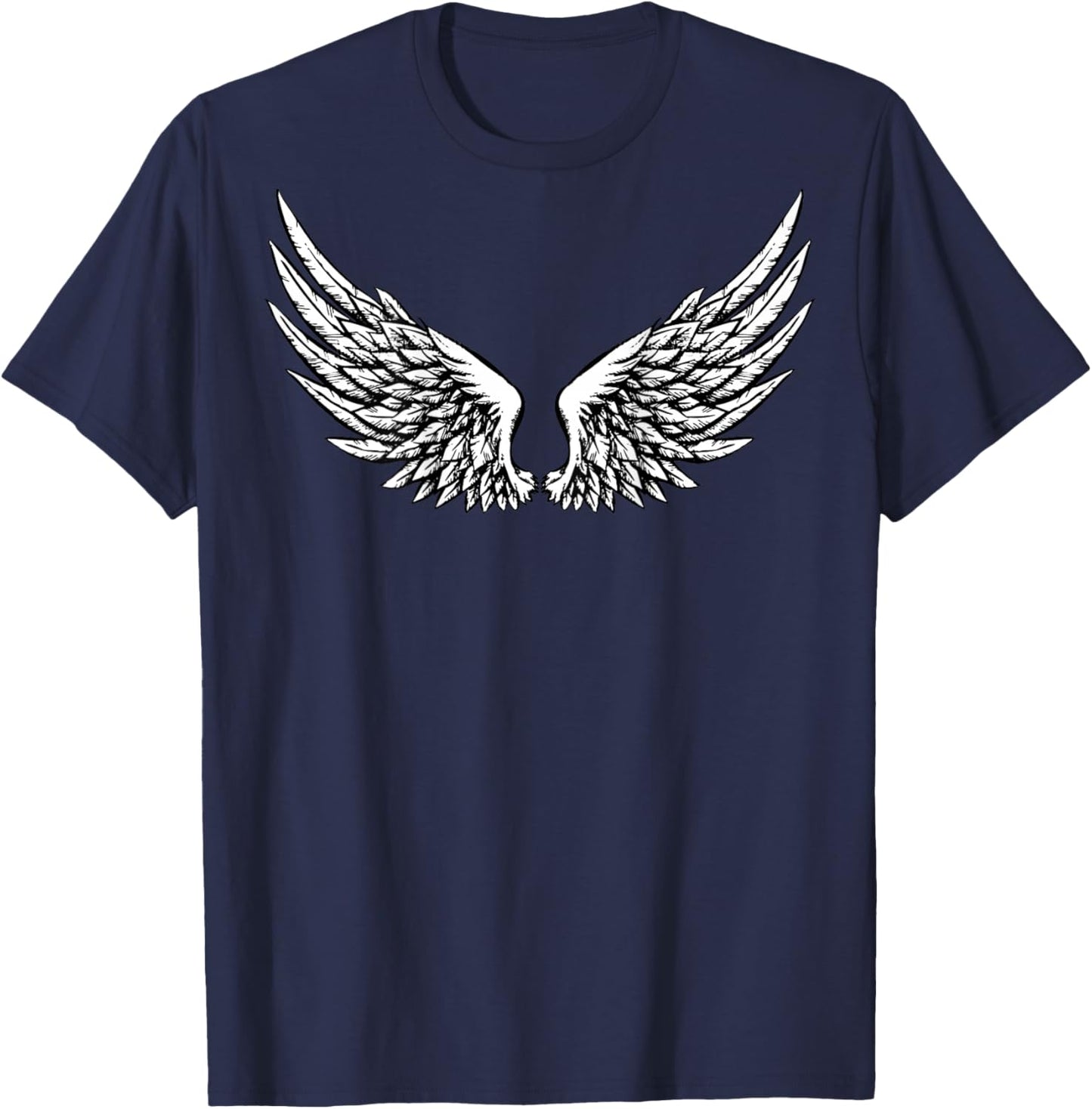 Wings On The Back Side Angel Black And White T-Shirt - T-Shirt | Navy