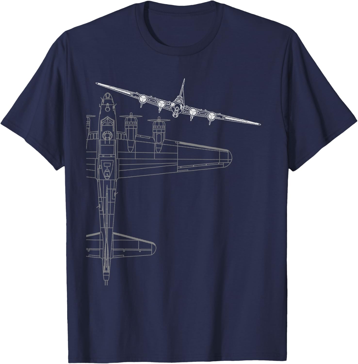 B-17 Flying Fortress WWII Bomber Line Art T-Shirt - T-Shirt | Navy
