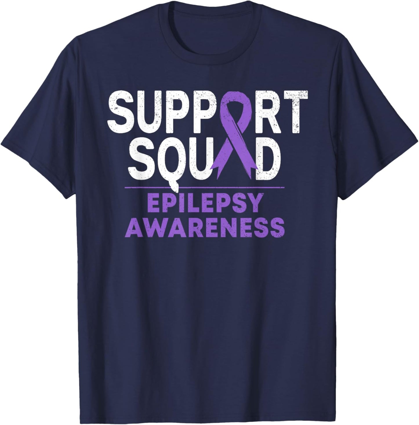 Support Squad Epilepsy Awareness Month Family Purple Ribbon T-Shirt - T-Shirt | Navy