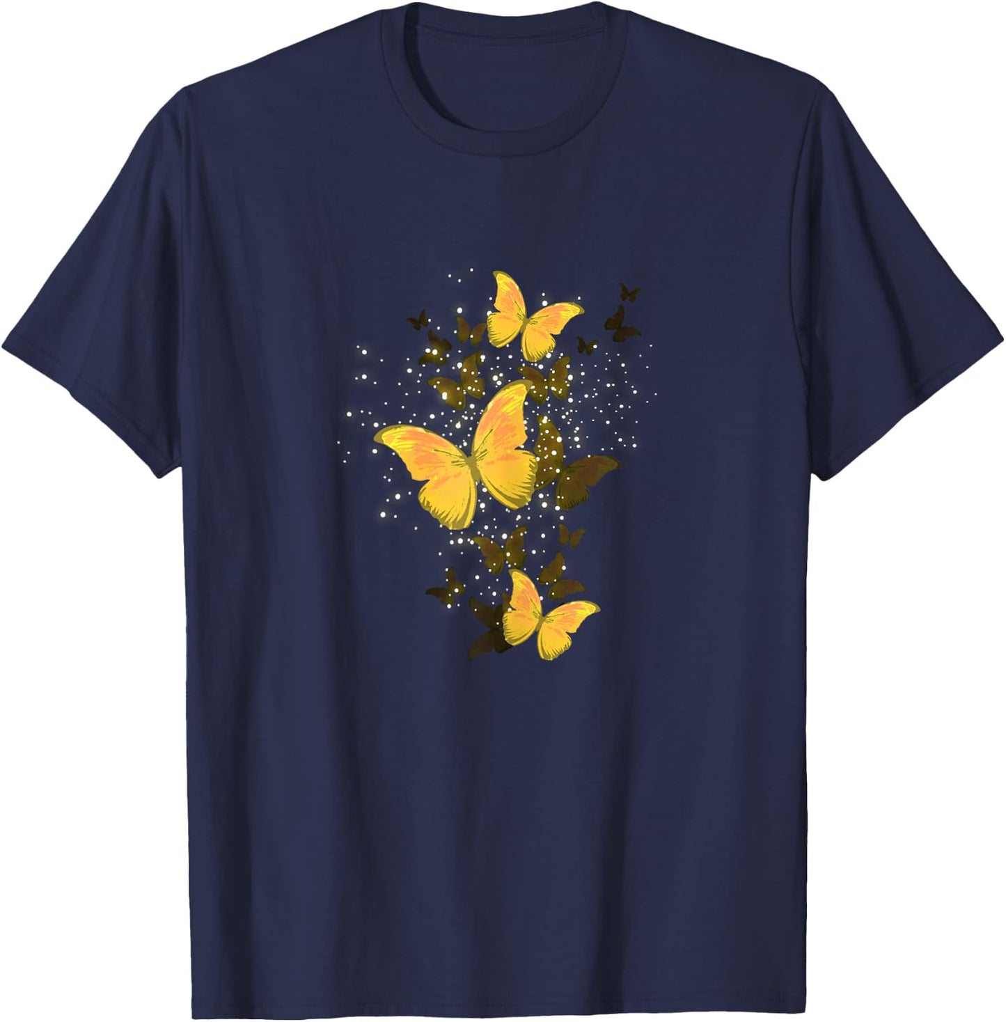 Golden Butterfly Glitters Flying Insect Animal Girls Gift T-Shirt - T-Shirt | Navy