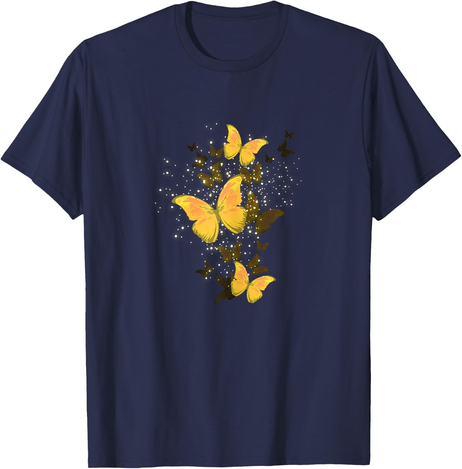 Golden Butterfly Glitters Flying Insect Animal Girls Gift T-Shirt - T-Shirt | Navy