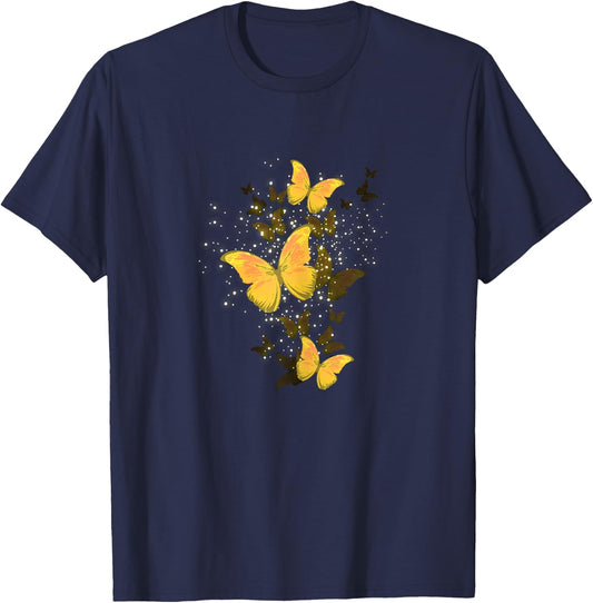 Golden Butterfly Glitters Flying Insect Animal Girls Gift T-Shirt - T-Shirt | Navy