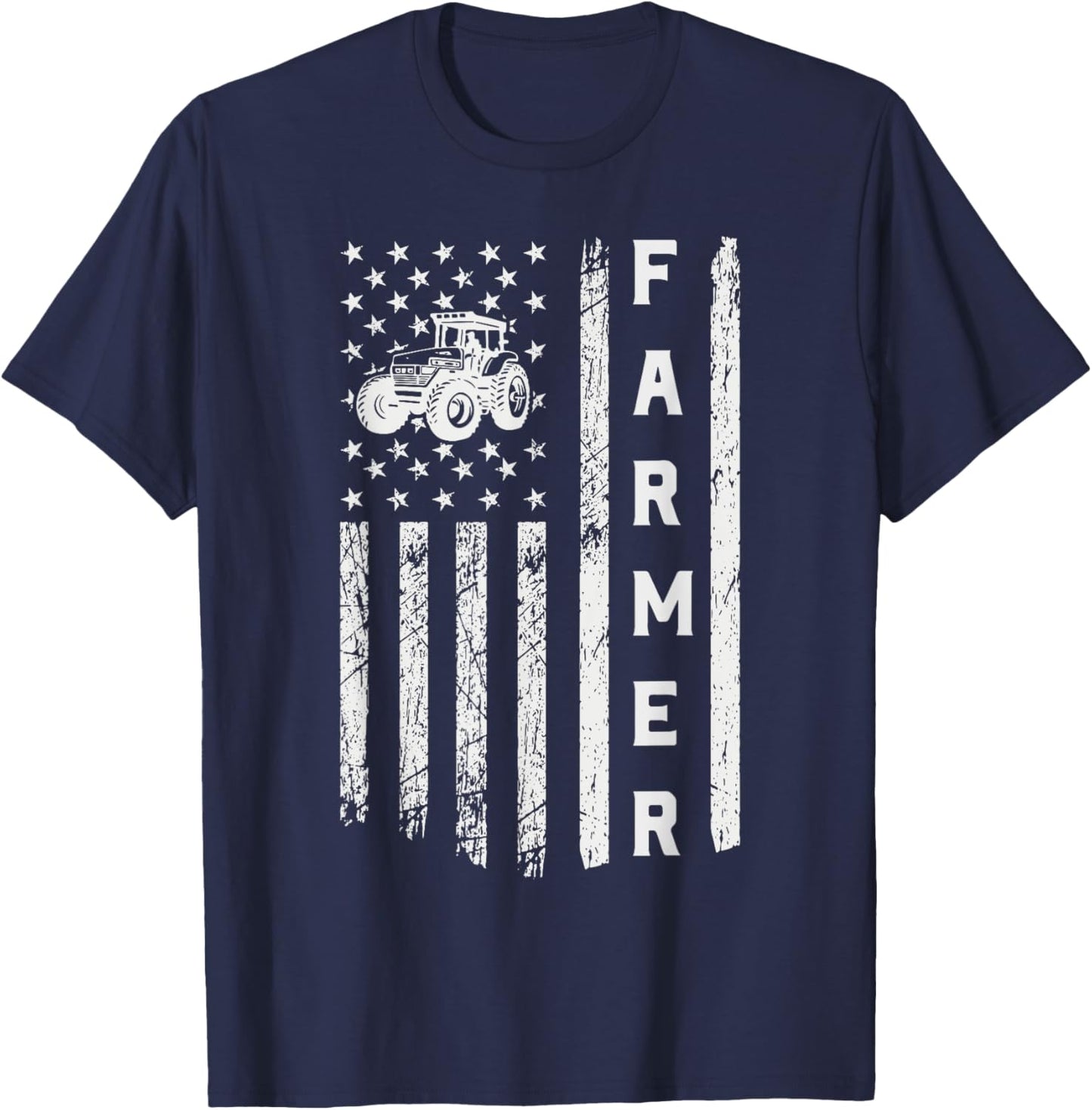 Flag With Tractor Patriotic Farmer Kids Men T-Shirt - T-Shirt | Navy