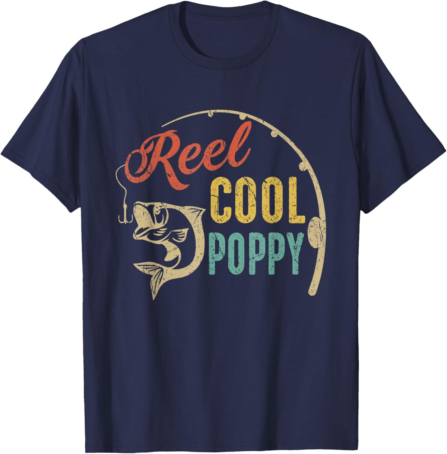 Funny Fathers Day Vintage Fishing Reel Cool Poppy T-Shirt - T-Shirt | Navy
