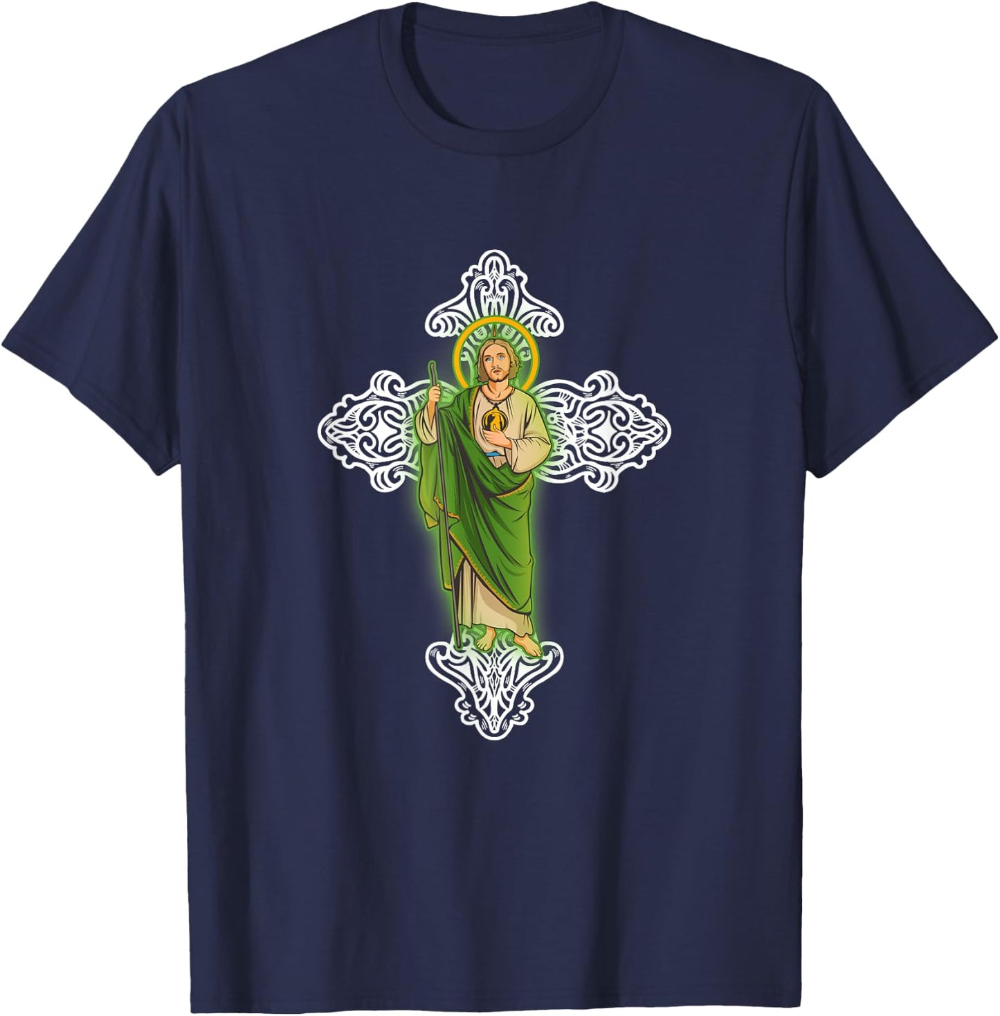 Judas Tadeo con Cruz Santa. T-Shirt - T-Shirt | Navy