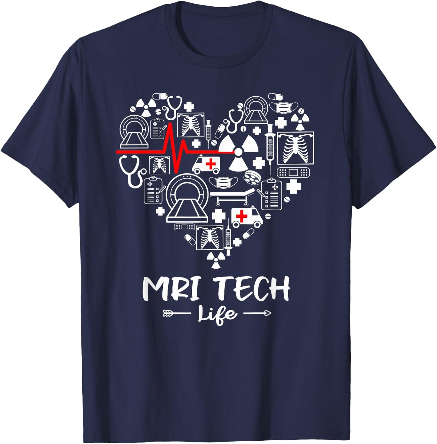MRI Tech Life Heart Funny Technologist T-Shirt - T-Shirt | Navy