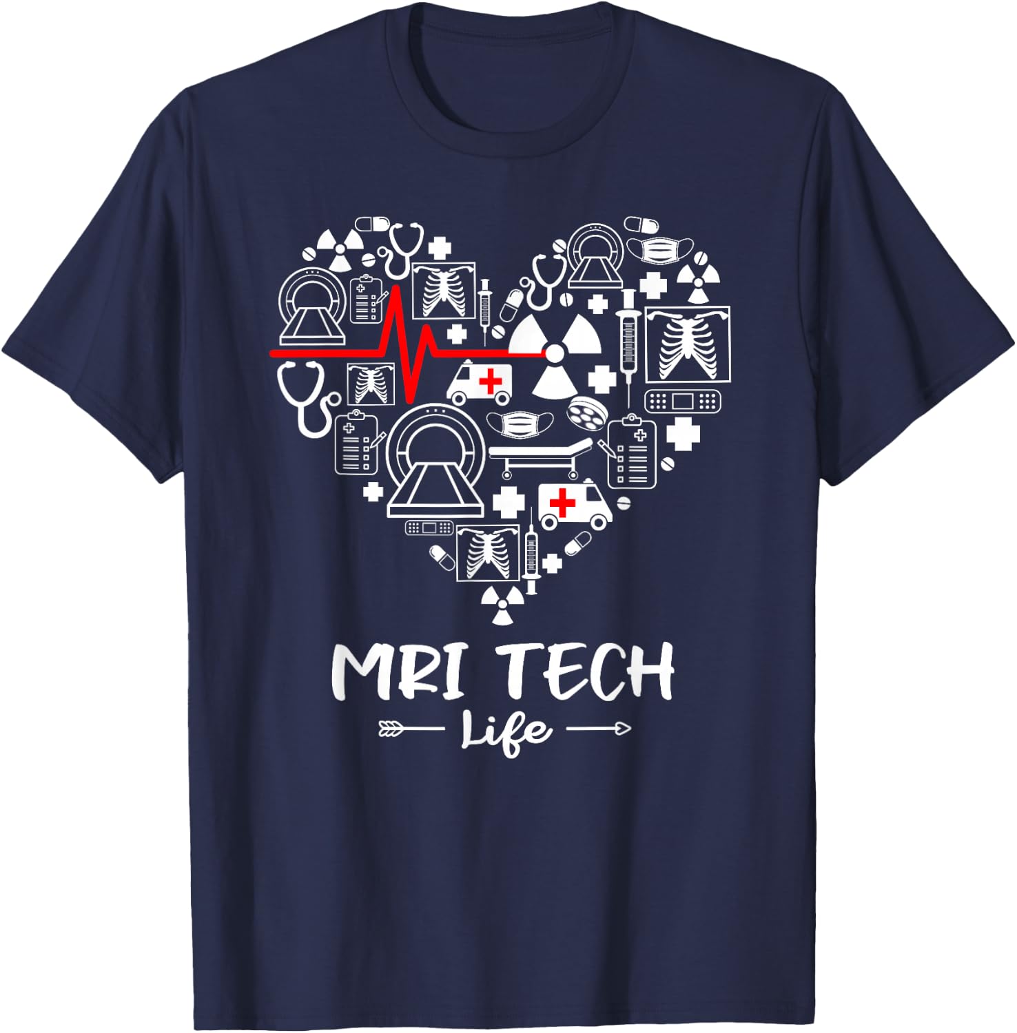 MRI Tech Life Heart Funny Technologist T-Shirt - T-Shirt | Navy
