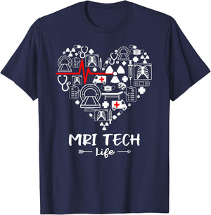 MRI Tech Life Heart Funny Technologist T-Shirt - T-Shirt | Navy