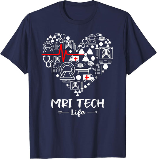 MRI Tech Life Heart Funny Technologist T-Shirt - T-Shirt | Navy