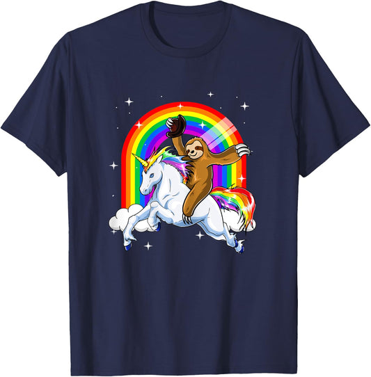 Sloth Riding Unicorn Women Kids Slothicorn Gifts T-Shirt - T-Shirt | Navy