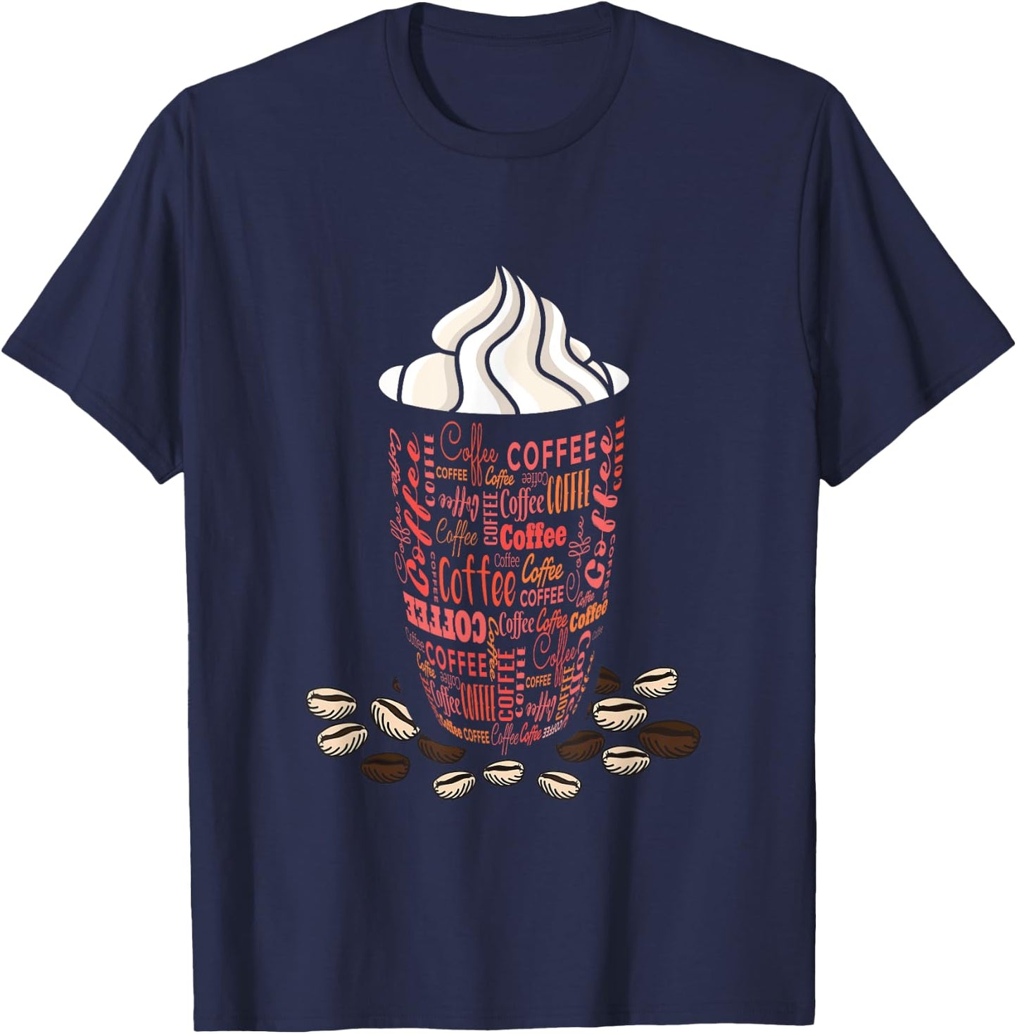 Coffee Bean Funky Whipped Cream Iced Coffee Lover Coffee Cup T-Shirt - T-Shirt | Navy