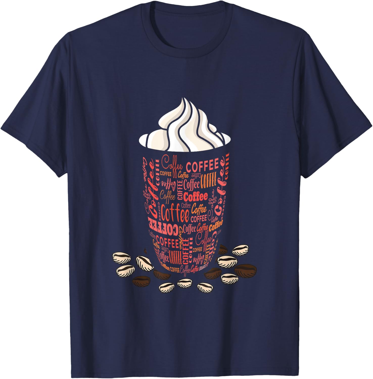Coffee Bean Funky Whipped Cream Iced Coffee Lover Coffee Cup T-Shirt - T-Shirt | Navy