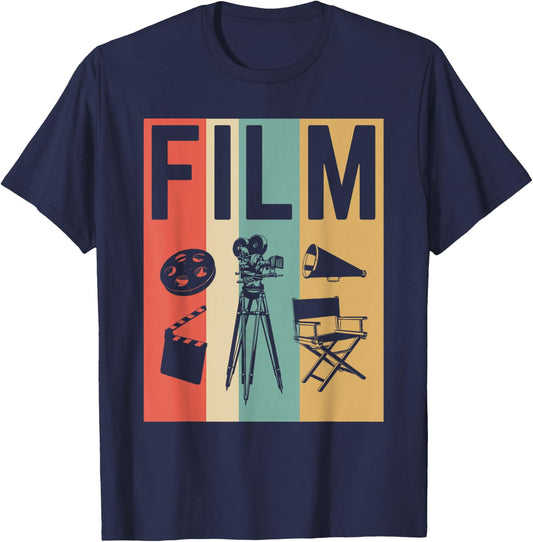 Vintage Film Cinema Shirt, Retro Movie Maker Gift T-Shirt - T-Shirt | Navy