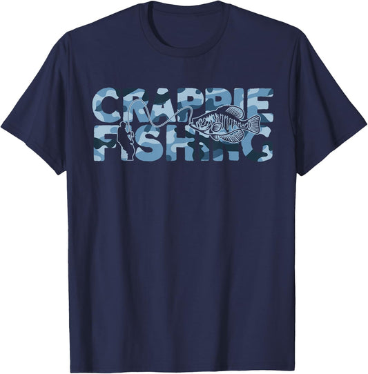 Crappie Fisherman Blue Camouflage Crappie Fishing T-Shirt - T-Shirt | Navy