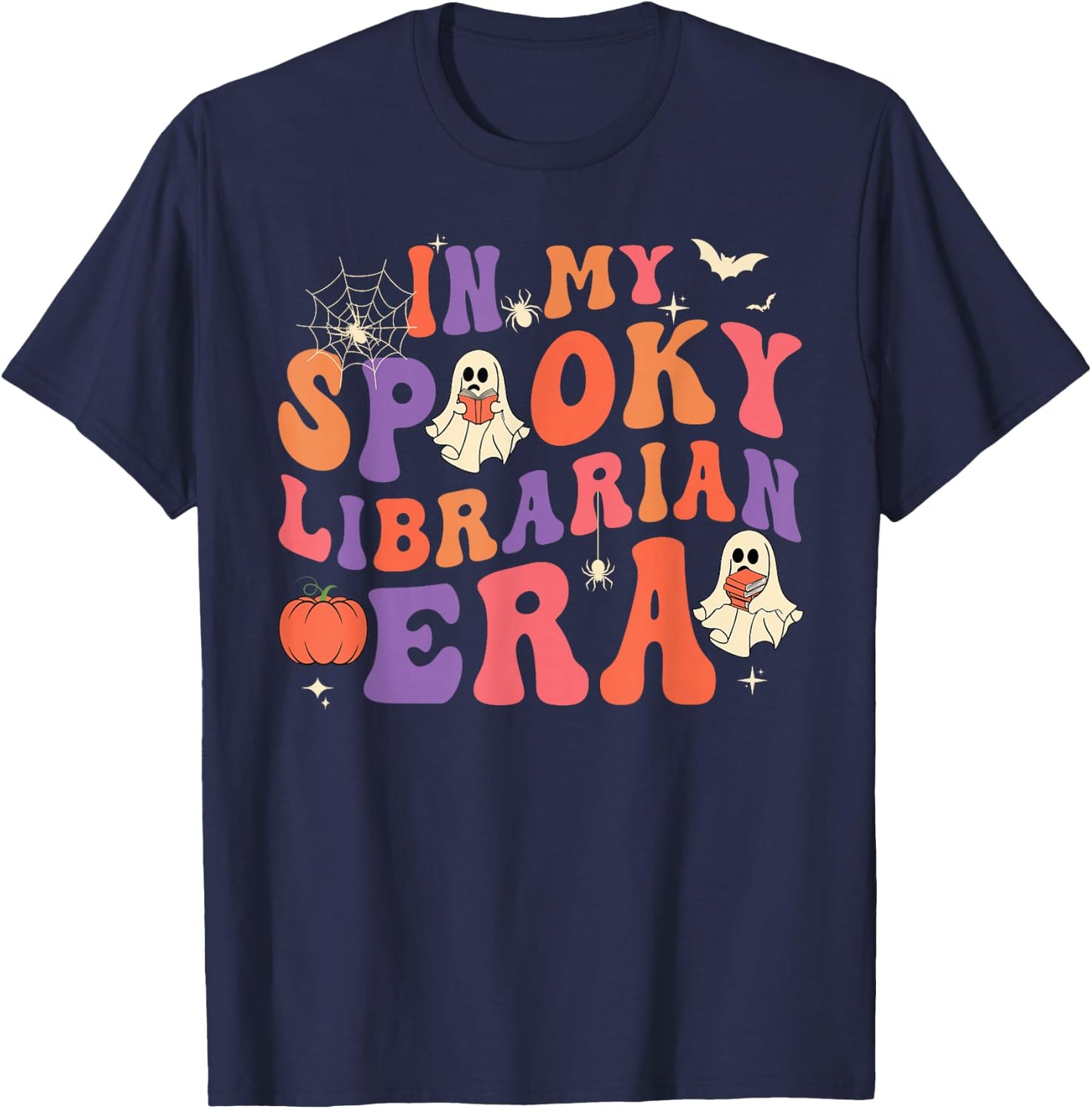 In My Spooky Librarian Era Retro Ghost Halloween Teachers T-Shirt - T-Shirt | Navy