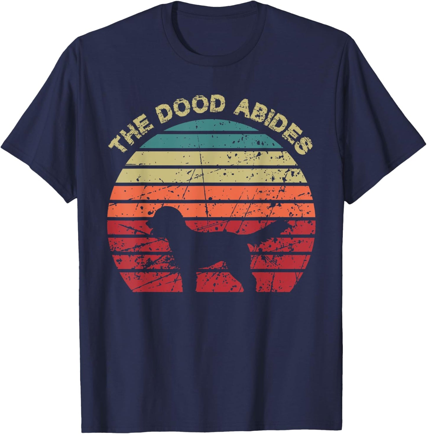 Rooks Artworks Paws - The Dood Abides - Labradoodle Goldendoodle Vintage Retro Adult - Black - Short Sleeve - Classic Fit - Retro Vintage Design - Casual, Everyday, Birthdays T-Shirt - T-Shirt | Navy