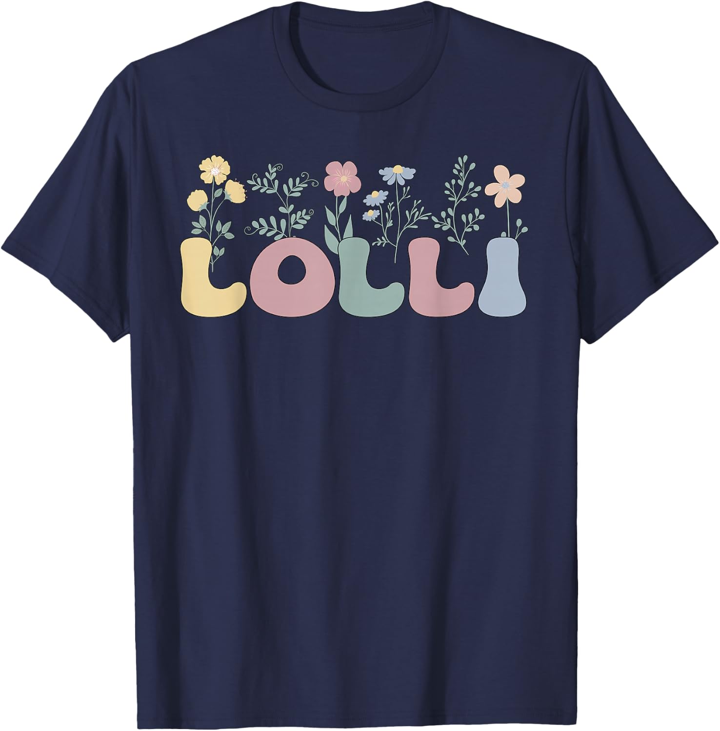 Groovy Lolli Grandmother Flowers Lolli Grandma T-Shirt - T-Shirt | Navy