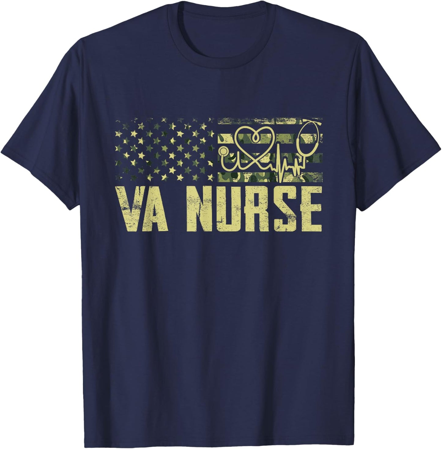 VA Nurse Camouflage USA Flag Patriotic Nurse Week Women Men T-Shirt - T-Shirt | Navy