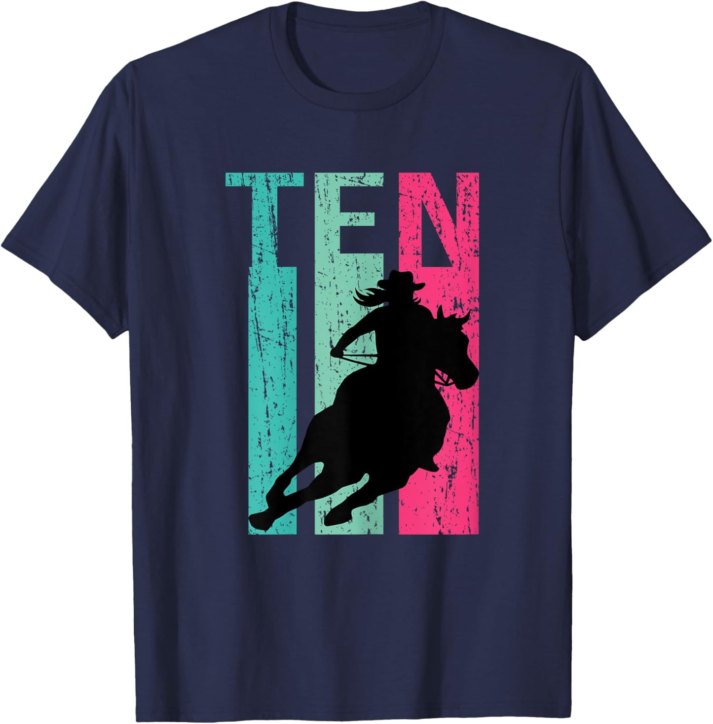 Retro Rodeo 10th Birthday Horse Lover Cowgirl Country 10 T-Shirt - T-Shirt | Navy