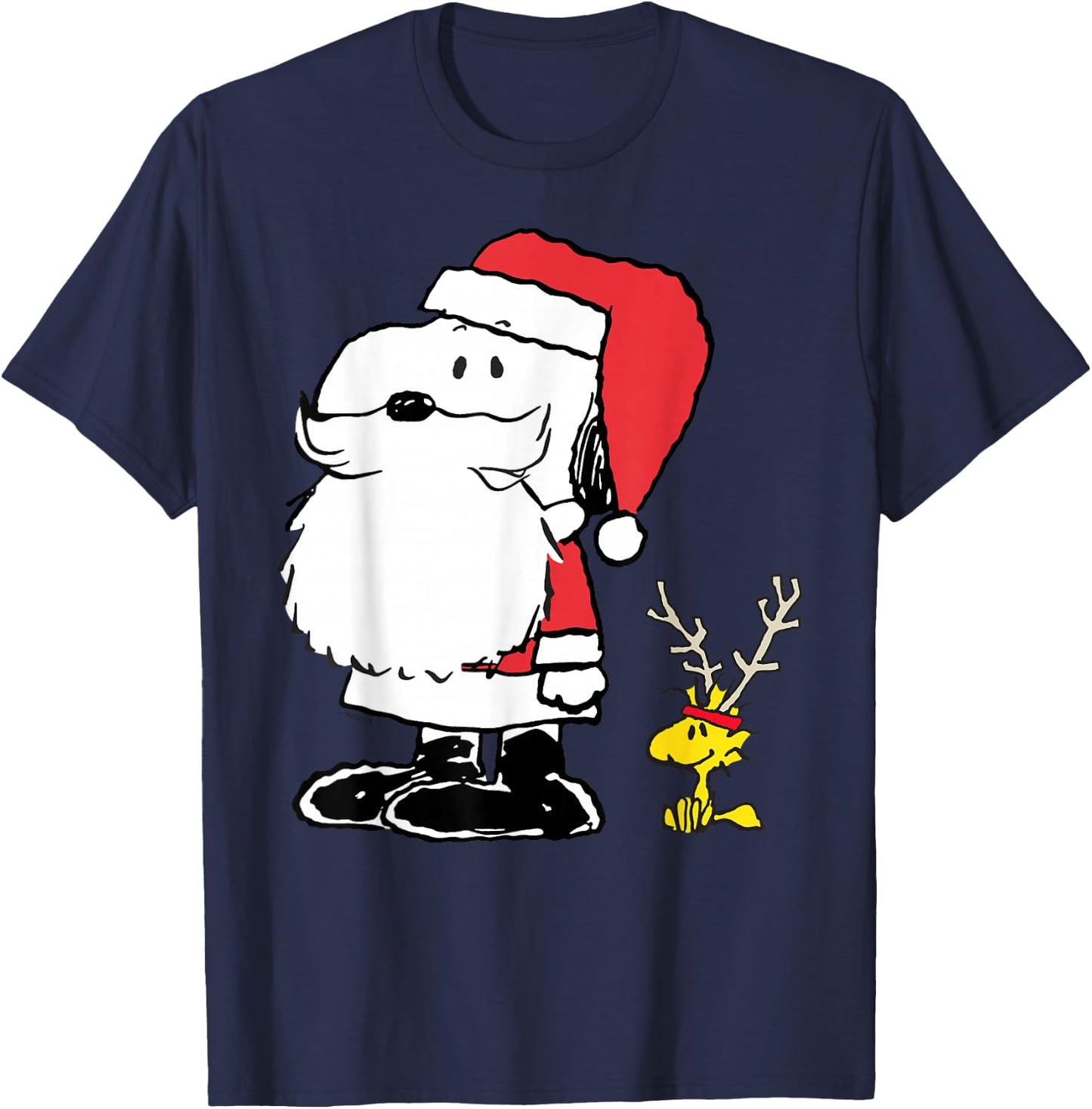 Peanuts Holiday Snoopy Woodstock Antlers Santa Short Sleeve T-Shirt - T-Shirt | Navy