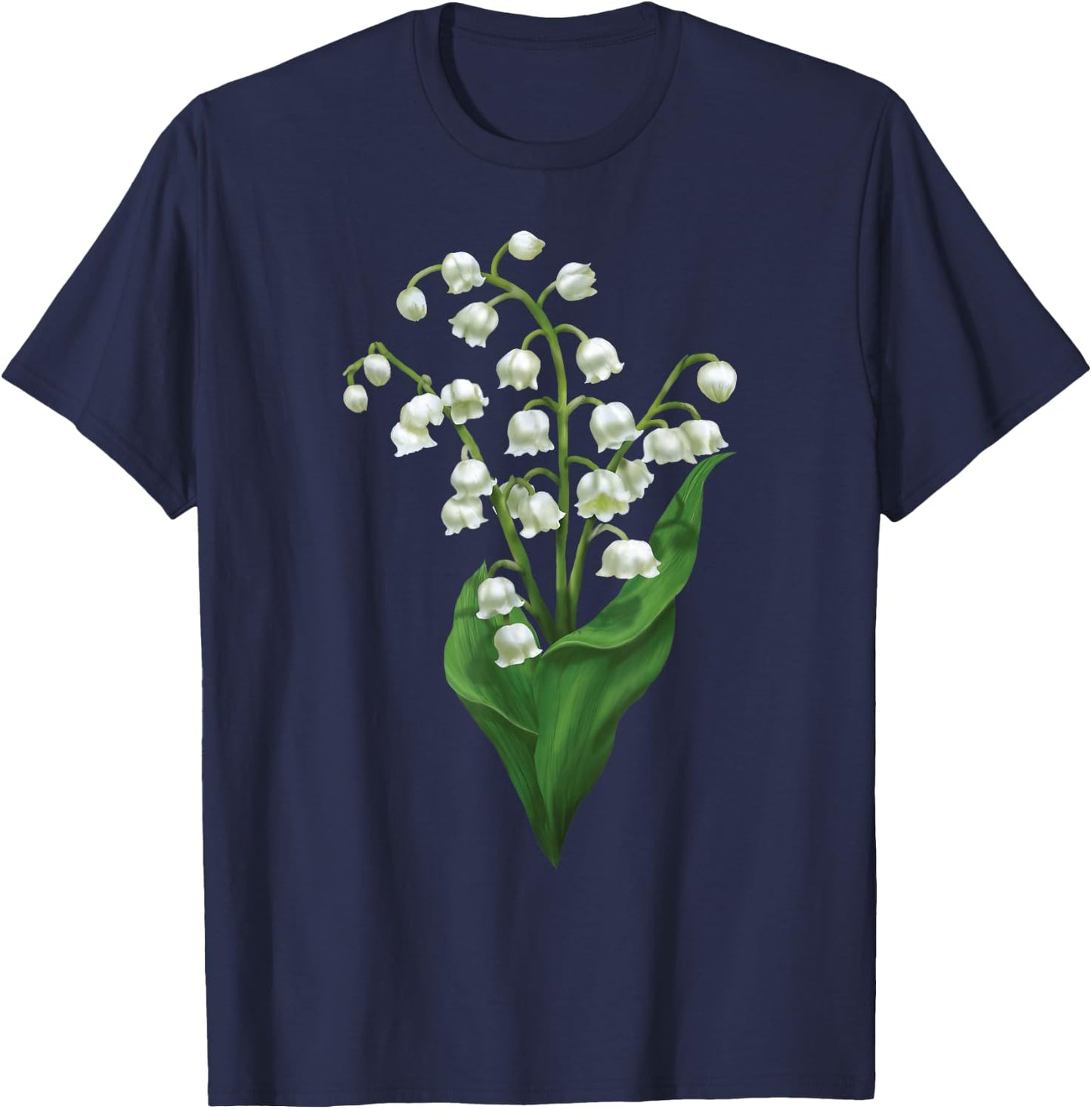 White Lily Of The Valley Spring Flower Watercolor T-Shirt - T-Shirt | Navy