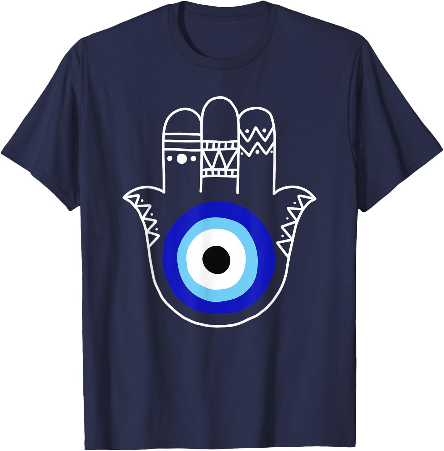 Hand of Hamsa Evil Eye Curse Protection Nazar Mati Evil Eye T-Shirt - T-Shirt | Navy