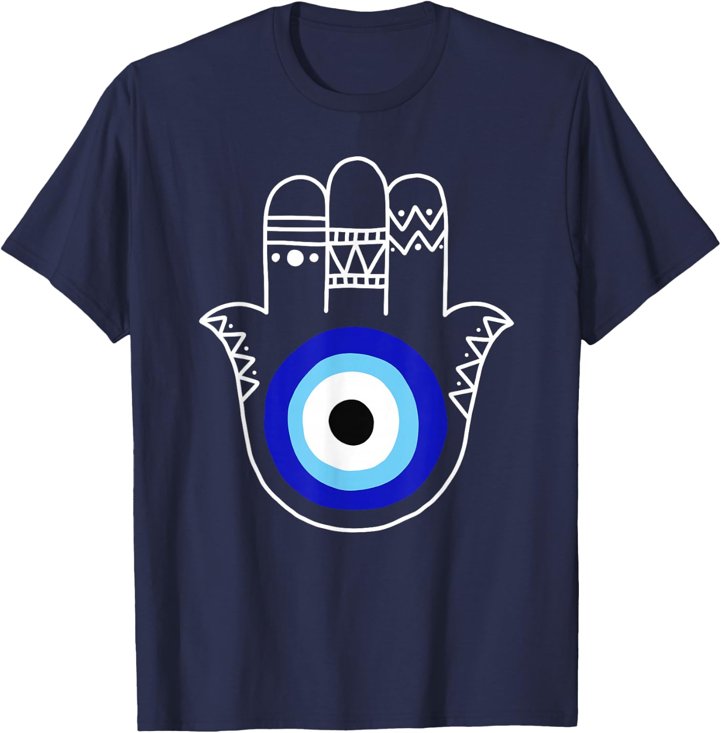 Hand of Hamsa Evil Eye Curse Protection Nazar Mati Evil Eye T-Shirt - T-Shirt | Navy