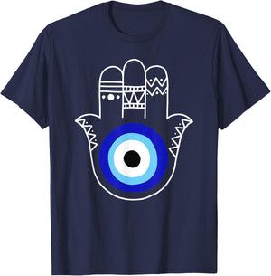 Hand of Hamsa Evil Eye Curse Protection Nazar Mati Evil Eye T-Shirt - T-Shirt | Navy