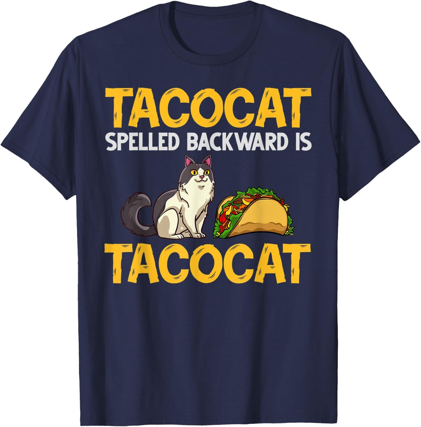 Tacocat Spelled Backwards Taco Cat Kitten T-Shirt - T-Shirt | Navy