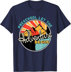 Preschool Let The Adventure Begin Back To School Funny T-Shirt - T-Shirt | Navy