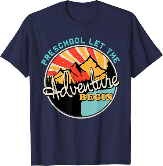 Preschool Let The Adventure Begin Back To School Funny T-Shirt - T-Shirt | Navy