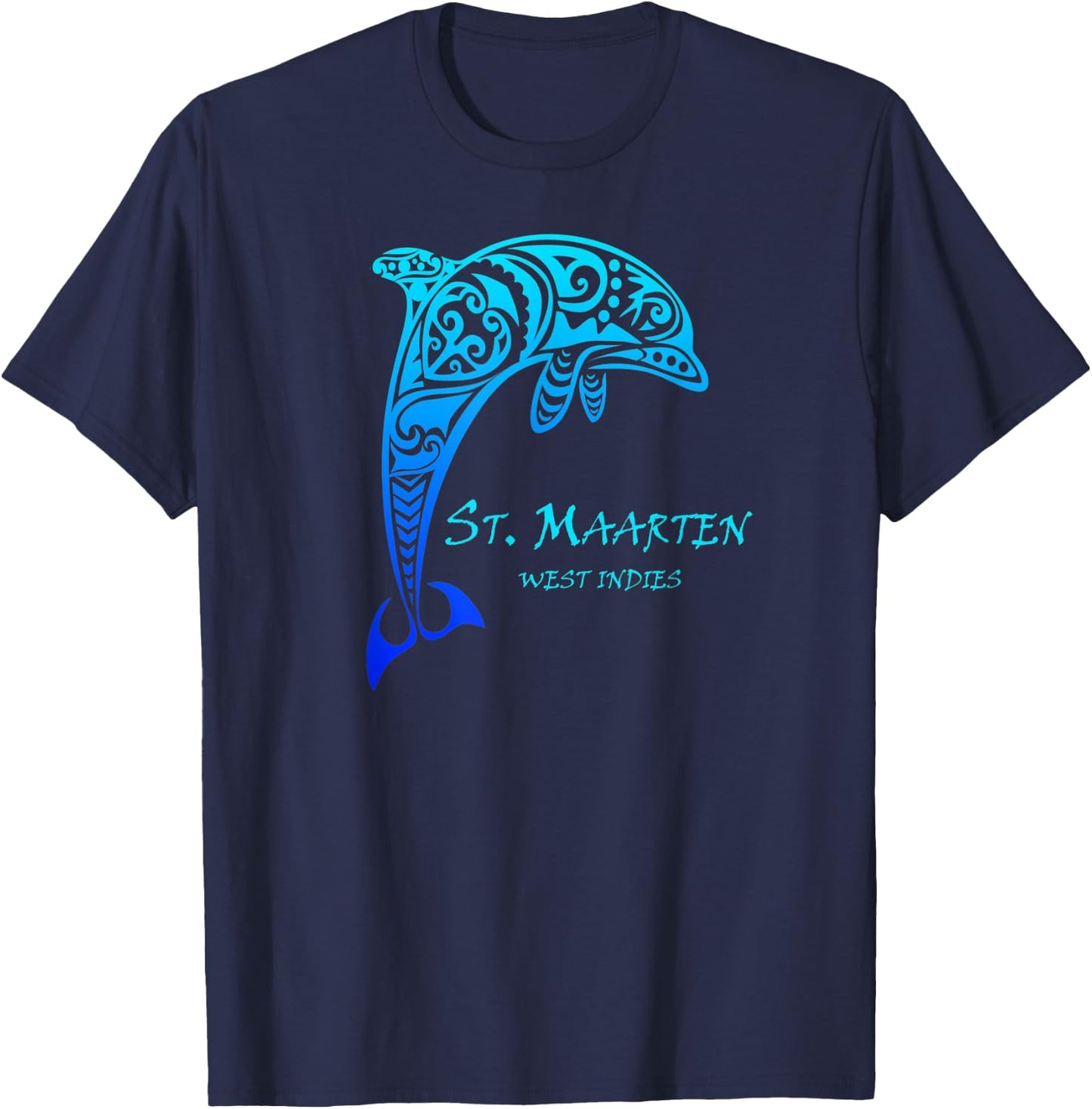 St. Maarten, West Indies Vintage Tribal Dolphin Vacation T-Shirt - T-Shirt | Navy