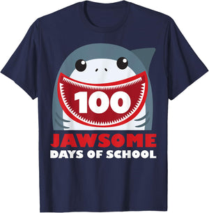 Jawsome Shark 100 Days Of School Shirt Teacher Boy Girl Gift T-Shirt - T-Shirt | Navy
