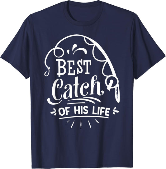 Best Catch One Lucky Fisherman Matching Couples Fishing T-Shirt - T-Shirt | Navy
